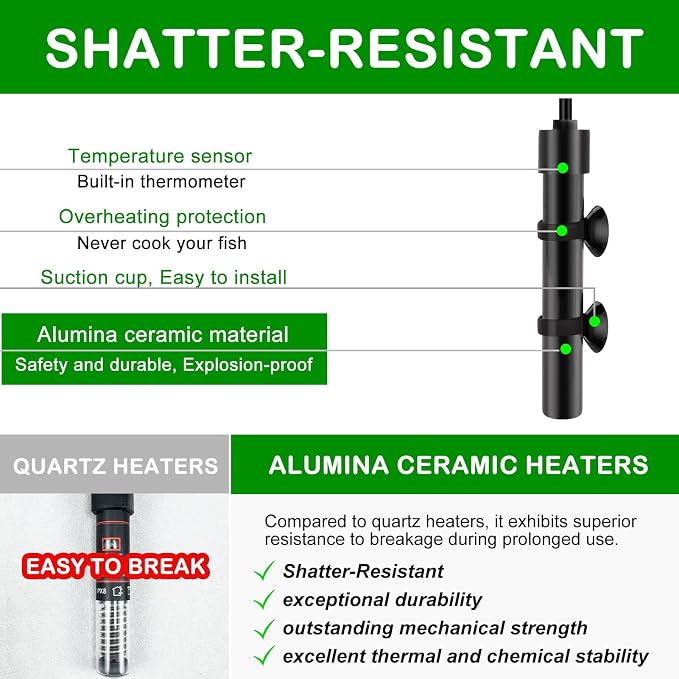 Small Submersible Aquarium Heater, Adjustable Mini Fish Tank Heater 15W 25W 50W with External Temperature Controller, Digital Display, Alumina Ceramic, for 3/5/10 Gallons (50W)