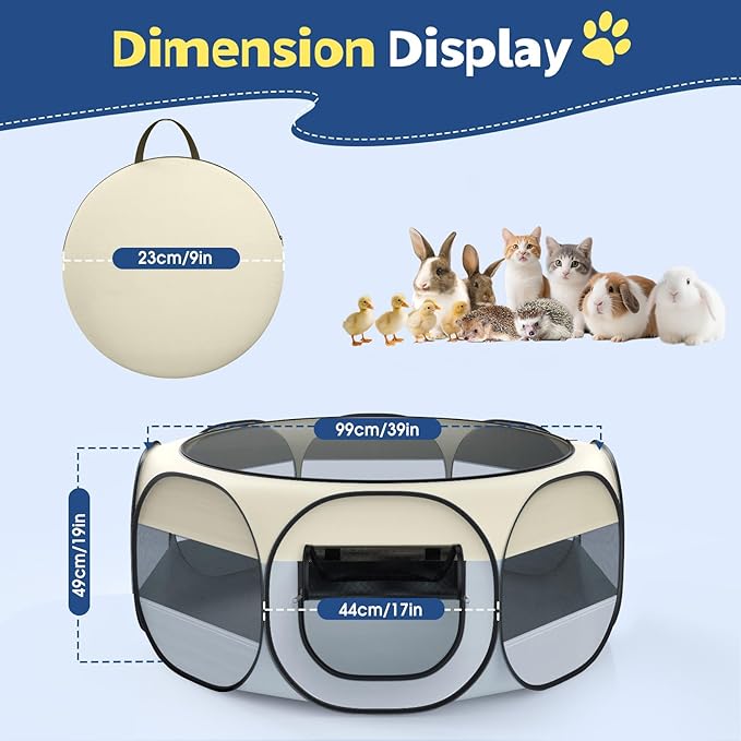 VavoPaw Small Animal Playpen, Chicken Brooder Box with Cover Top, Portable Outdoor Exercise Pet Cage Tent, Waterproof Breathable Pet playpen Indoor for Chick Ktiien Bunny Hamster Guinea Pig,Beige+Gray