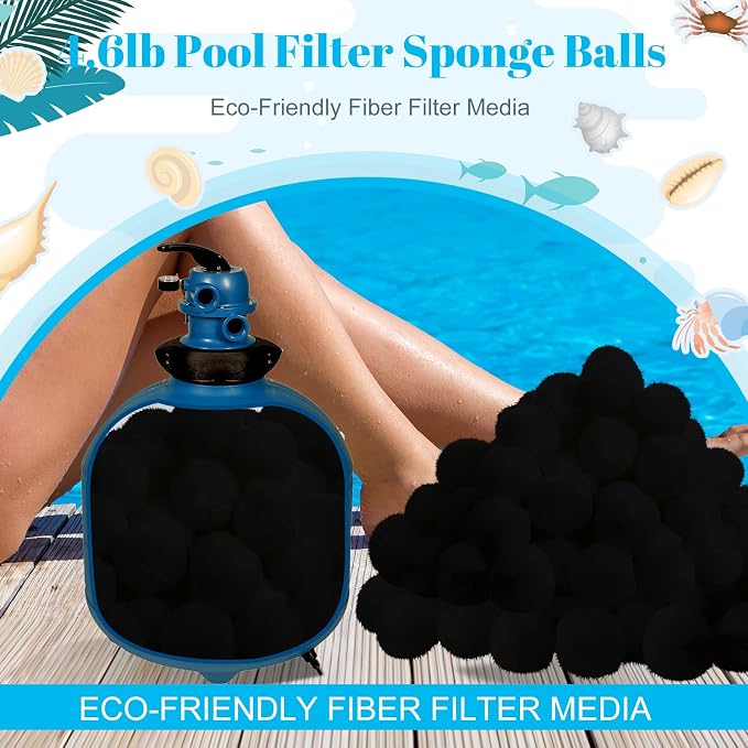 Zubebe Pool Filter Media Balls Fiber Filter Media for Swimming Pool Sand Filters and Bath Center Bathtubs Spas Aquarium and Grime Cleaning Scum (4.6 lbs, Black)