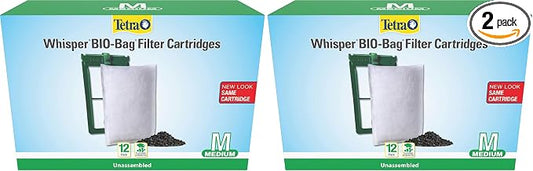 Tetra Whisper Bio-Bag Medium Filter Cartridges for Aquariums, 12 Count, Unassembled, Fits Tetra Whisper Fish Tank Filters 5-10 Gal, PF-10, IQ 10 (Pack of 2)