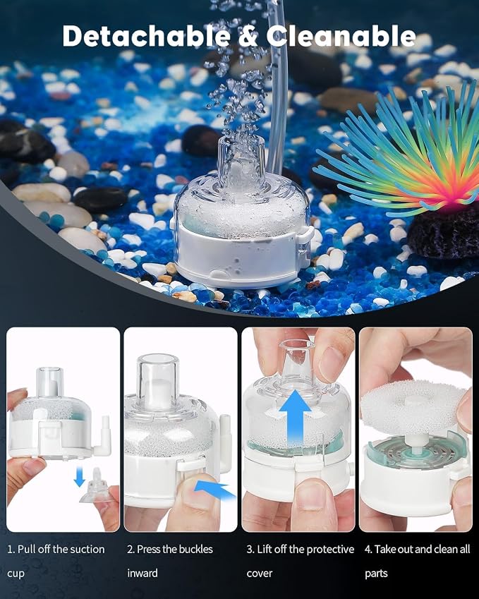 Pawfly Mini Aquarium Air Pump, Ultra Quiet Oxygen Aerator Kit for 1-15 Gallon Fish Tanks with Air Tubing, Air Stone, Check Valve & Suction Cups