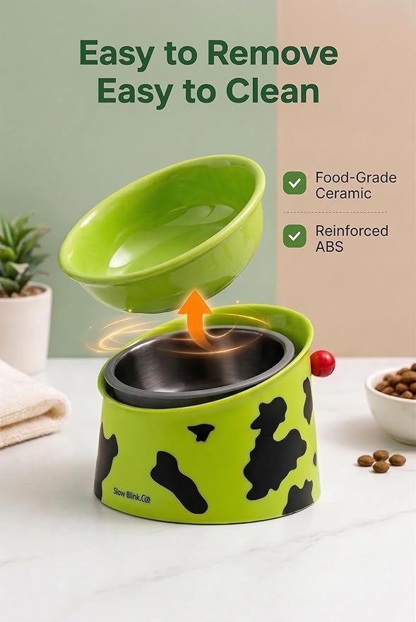 Elevated Ceramic Dog Bowl 15oz, Adjustable Raised Cat Bowl Stand for Cats and Small Dogs, Raised Pet Feeding Bowl for Food or Water