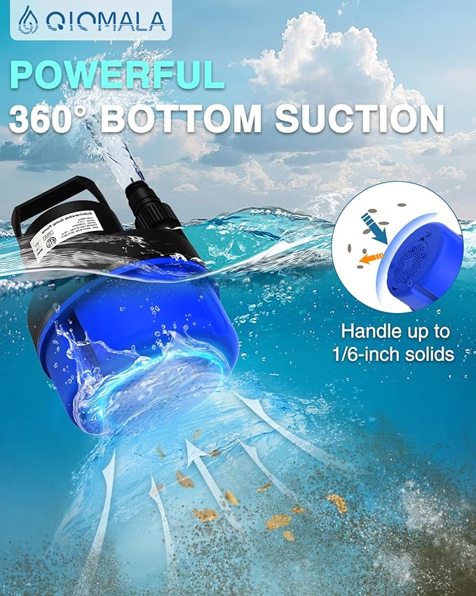 Submersible Sump Pump, 1HP 3200GPH Portable Water Pump Clean Dirty Water, Utility Pump with 25 FT Cord for Swimming Pool, Boats, Garden, Basement, Flood, Ponds