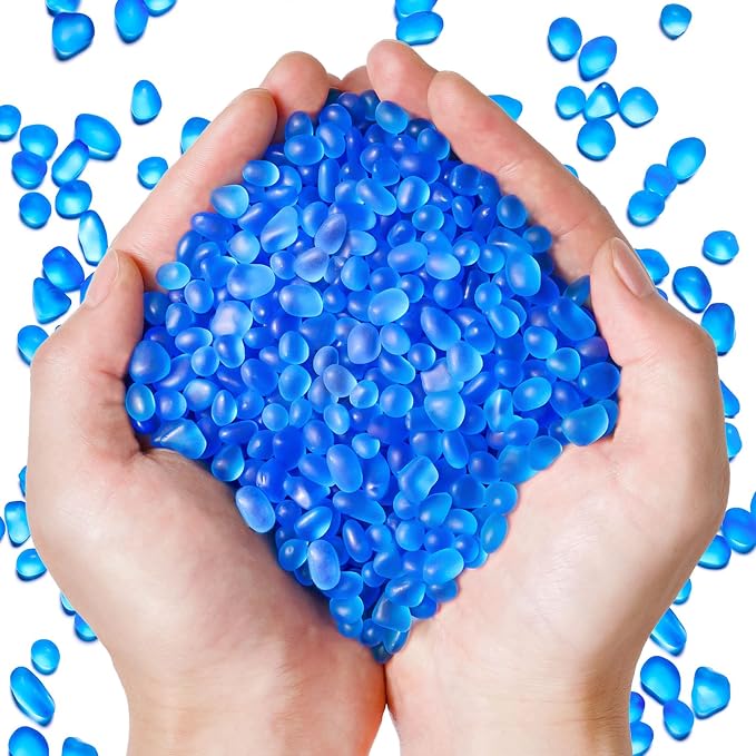 QEQEKAKA Sea Glass Stones for Crafts 1LB Lake Blue Pebbles Gemstone Bulk | Small Glass Stones for Beaching Wedding DIY Decor Aquarium Turtle Tank Vase Filler (405g/14.28oz)