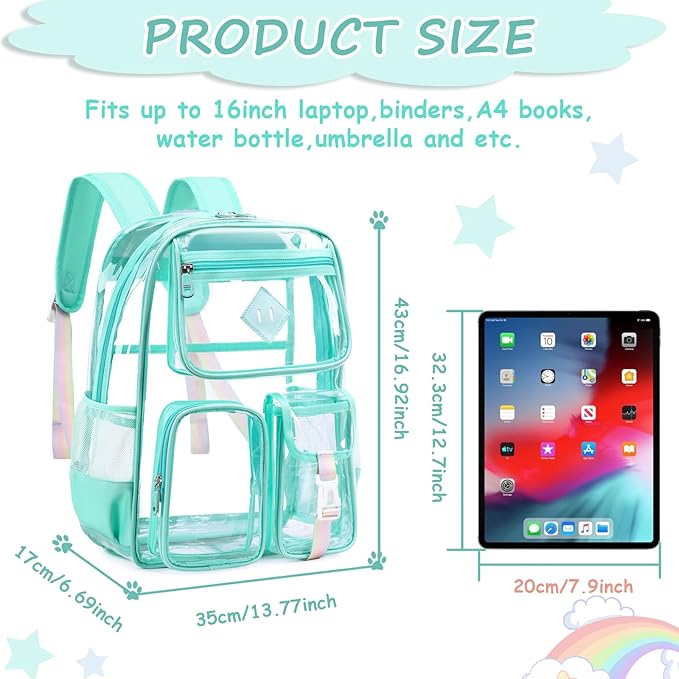 PIG PIG GIRL Clear Backpack for School,Heavy Duty PVC Transparent Bookbag for Girls Stadium Approved See Through Backpack