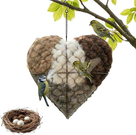 Handmade Fiber Bird Nesting Heart, Birds Nests Material Holder, Outside Winter Tree Shelter for Wild Bird,Hummingbird Nest Boxes for Outside, Gardens, Courtyards, and Outdoor Bird Shelters