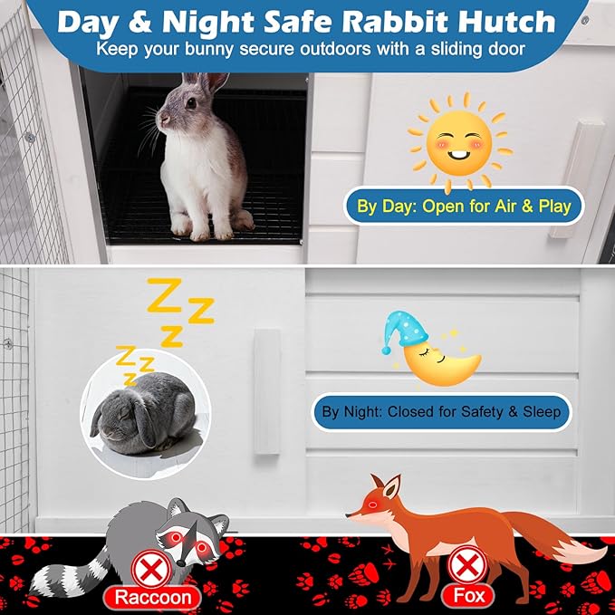 Rabbit Hutch Indoor Outdoor Bunny Cage, Weather Resistant Openable Roof, Slide Out Tray, Handle & Rolling Wheels, Chicken Coop, 48.05" L x 26.02" W x 34.3" H, White