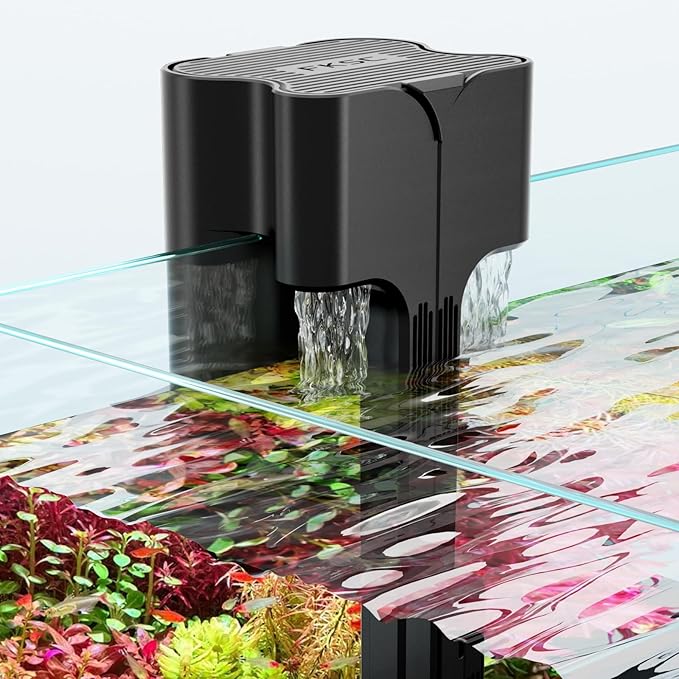 Hang On Back Aquarium Filter Up 20 Gallons Fish Tanks, 3-Stage Multi-Stage Filtration with Surface Skimmer, Ultra Quiet HOB Power Waterfall Filter for Freshwater
