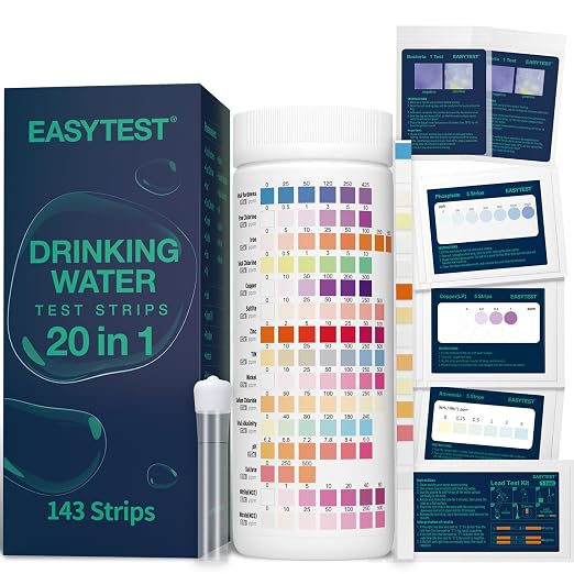EASYTEST 20 in 1 Drinking Water Test Kit | Well Water Testing Kit - Water Test Strip for House Water for pH, Hardness, Chlorine, Lead, Iron, Bacteria & More