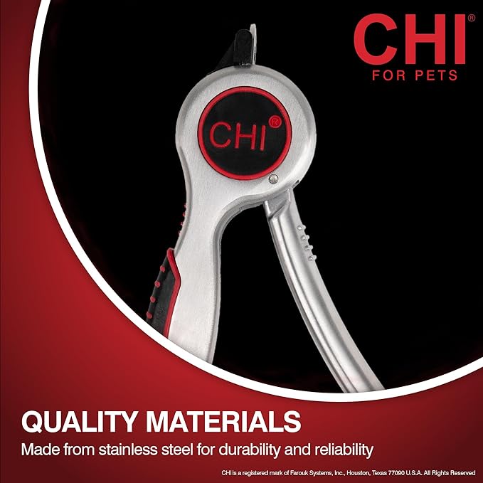 CHI for Pets Guillotine Nail Clipper for Dogs - Stainless Steel Dog Nail Cutter with Safety Guard and Ergonomic Soft Grip Handle - Grooming Tool for All Dog Breeds, Guillotine Nail Clipper, One Size