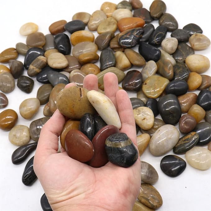 Mixed Color Polished Rocks for Plants, Decorative Pebbles, 1-2 Inch, 10 lb