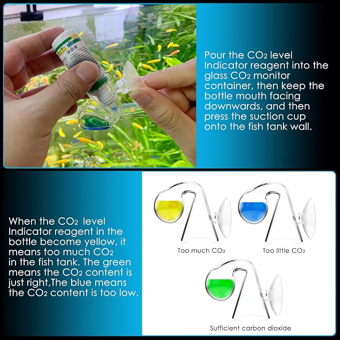 CO₂ Level Indicator Reagent for Aquarium Fish Tank Test Kits Glass Aquarium Water C02 Drop Checker Container DIY CO2 Reactor Bottle caps Kits and so on