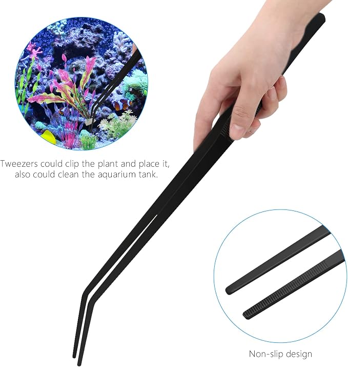 15" Aquarium Aquascape Tools Kit 4P Stainless Steel Aquascaping Set | 4in1 Extra Long Full Metal Design, Scissors, 2P Tweezers And Sand Spatula, For Trimming Plants, Arranging Sand And Aquascape