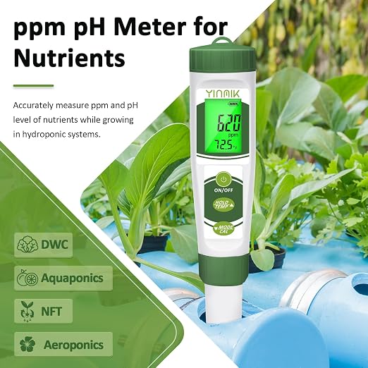 pH EC Meter for Water Hydroponics, Digital PPM Meter for Nutrients | Measure pH PPM Conductivity Temperature of Hydroponic Base Water and Nutrients, EC pH TDS Meter for Water, Aquarium, Pool