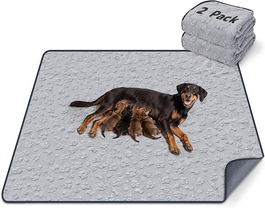 LOOBANI 2 Packs Extra Large Washable Pee Pads for Dogs 54"x54", Non-Slip Reusable Dog Mat, Super Absorbent Whelping Pads, Leak-Proof Dog Playpen Mat for Floor, Bed, Incontinence, Housebreak,Gray