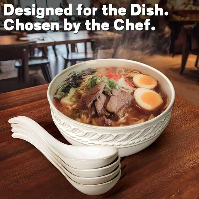 Artena Soup Bowls 32 OZ, Cereal Bowls Set of 4, White Embossment Ceramic Ramen Bowl for Salad, Dinner, Pho, Noodle, Pasta, Snacks, Dishwasher Microwave Safe, 6.3 Inch, Willow Leaf (Pack of 2)