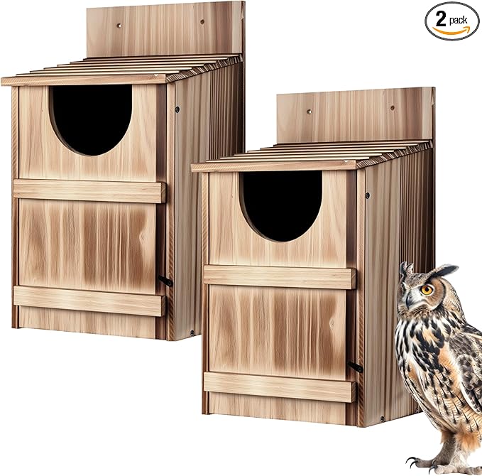 2 Pack Half Round Owl Houses, Bird Houses for Outside, Wooden Owl Nest Box Large Opening Screech Outdoor Bird's Box, for Wildlife Screech, Barred, Great Horned, Barn Owls, Assembly Required