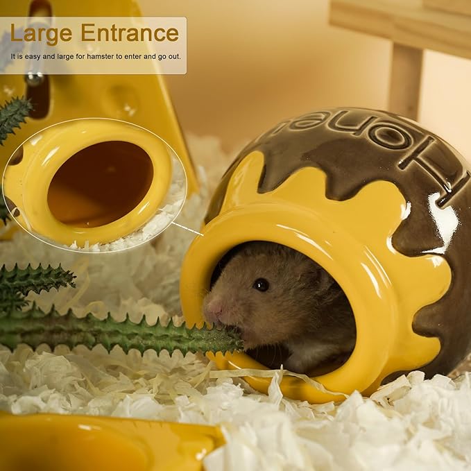 Ceramic Hamster Hideout, Honey Shape Hamster House and Habitat, Syrian Hamster Hideout Decor Cool Bed for All Season Gerbil, Mice Guinea Pig