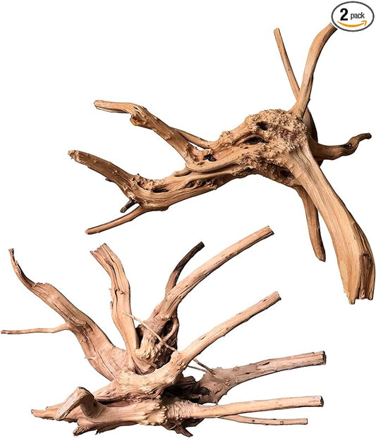 majoywoo Natural Large Driftwood for Aquarium Decor Reptile Decor, Assorted Spider Wood Branch 11-14" 2 Pcs, Fish Tank Decoration