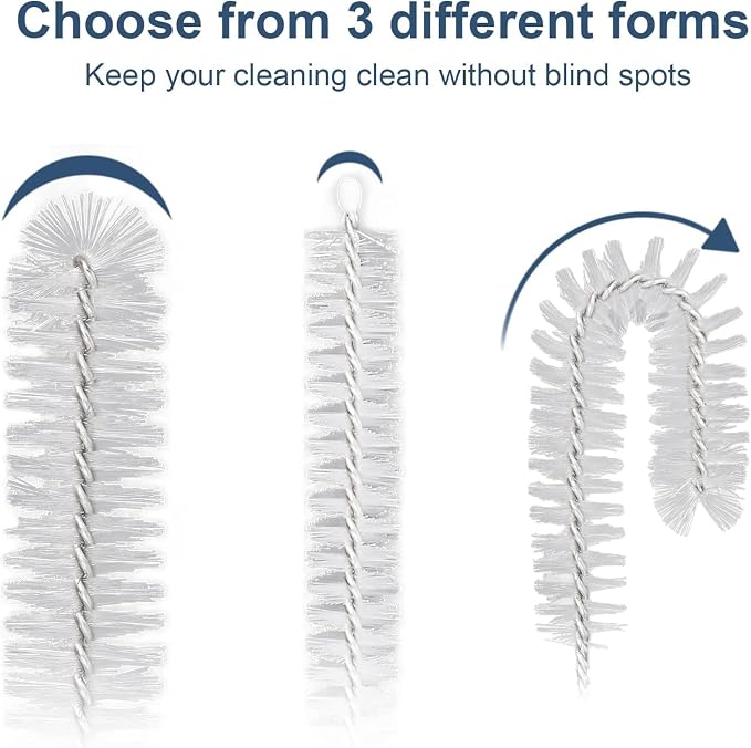 Ixiaoyoo 12 Pcs Bottle Cleaner Brushes Set, 11.8 Inch Nylon Cleaning Brush | White Straw Cleaner Brushes for Tumbler, Sippy Cup, Water Bottles, Hummingbird Feeders, Pipes, Sink Drain & Pet Waterers