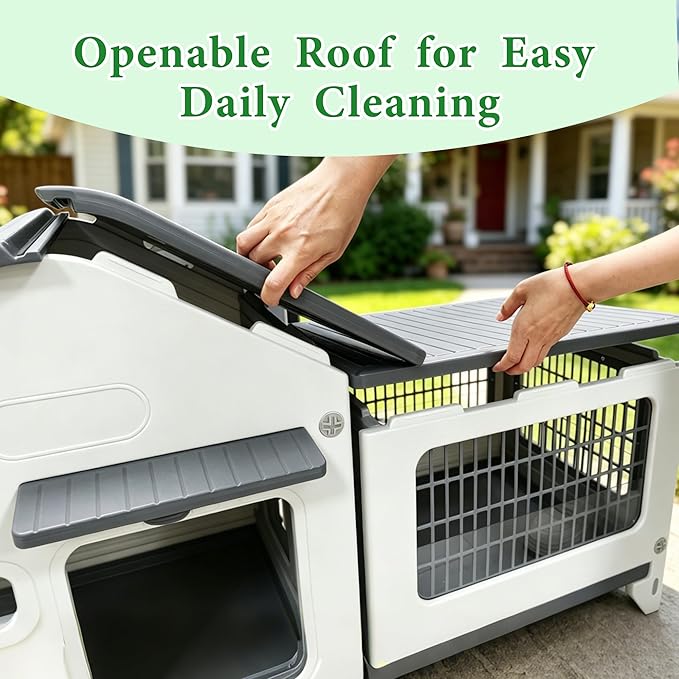 Rabbit Hutch Outdoor Indoor Plastic Waterproof Bunny Cage Enclosure Chew-Proof Rabbit House Guinea Pig Cage Pet House for Small Animals,Two Room