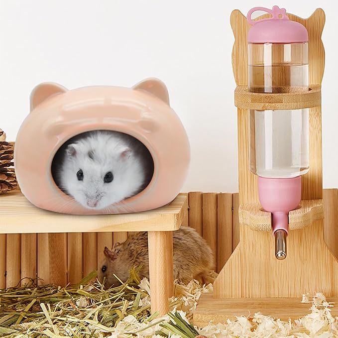 Hamster Ceramic House, Cute Bear Shape Hamsters Summer Cooling Cave for Small Pets Dwarf Mice Gerbils (Orange, S)