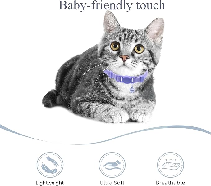 Breakaway Cat Collar with Bell, Safety Buckle Kitten Collar, Elastic Strech Quick Release, Adjustable Lightweight Collars for Girl Boy Cats, Pet Supplies, Accessories, Gifts Purple
