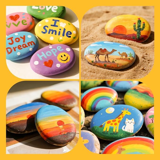 6Pcs 5-6 Inch Large Rocks for Painting, Natural Flat Smooth Stones | DIY Arts &Craft, Garden Decoration