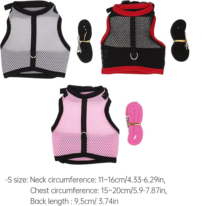balacoo 3 Sets Rabbit Clothes Hamster Rope Harness and Leash Guinea Pig Harness and pet Traction Rope Breathable mesh Vest Ferret Tiny Dog Clothes Hamster Harness Leash The Rat net Bunny