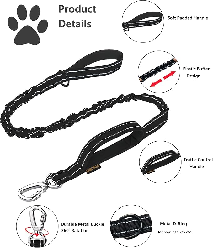 AUBELL Tactical Dog Collar and Leash Set, Reflective Adjustable Heavy Duty Military K9 Collars with Handle and Metal Buckle for Medium Dogs, with Airtag Case and 2 Patches(Black,M)