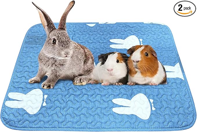 kathson 2 PCS Rabbit Cage Liners Washable Super Absorbent Sleep Pad Bed for Guinea Pig Small Animals Reusable Fleece Bedding Anti-Slip Mats for Bunny Hedgehog Kitten Chinchilla (20 x 26inch)