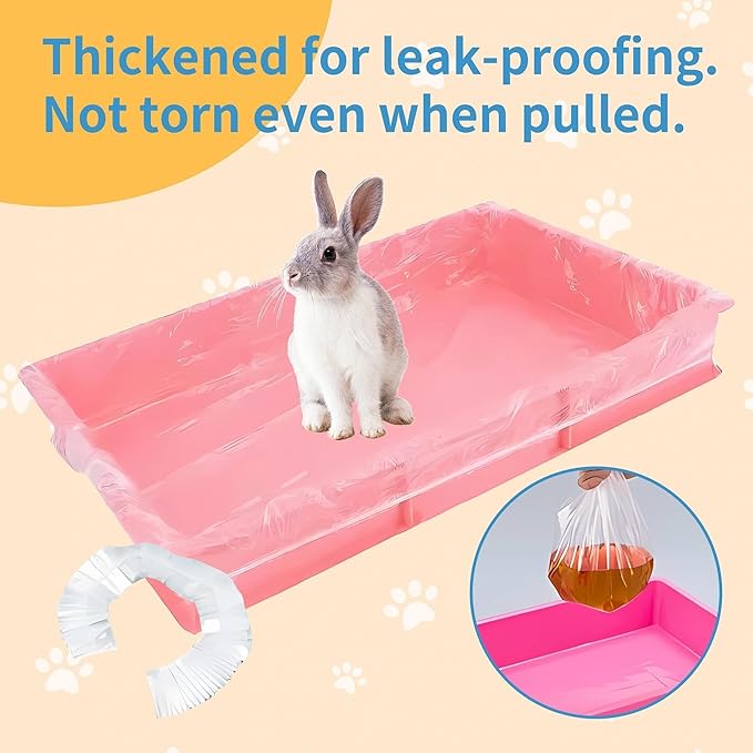 Disposable Cage Liner Bags (50-Pack) – 34'' X 22'' Clear Plastic Rabbit Cage Liners, Leak-Proof Toilet Film for Bunny, Guinea Pig, Hamster, Hedgehog & Small Animals – Universal Crate Tray Covers for