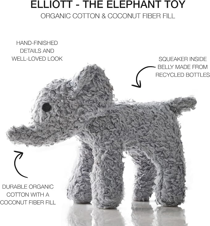 Plush Durable Cotton Dog Toys with Coconut Fill for All Pet Breeds, Elliot the Elephant, One Size