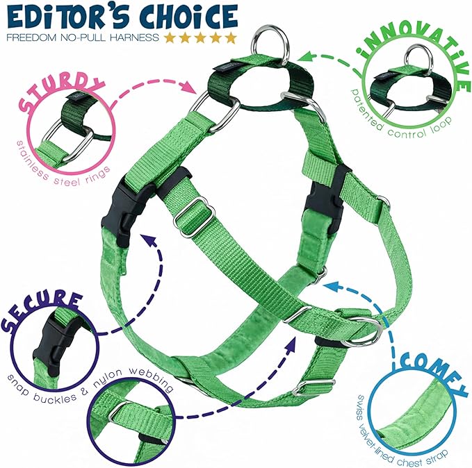 2 Hounds Design Freedom No Pull Dog Harness, Adjustable Harness, Easy Walking & Comfortable Control, Fits Small, Medium & Large Dogs, Solid Colors, Made in USA, 1" XXL, Neon Green