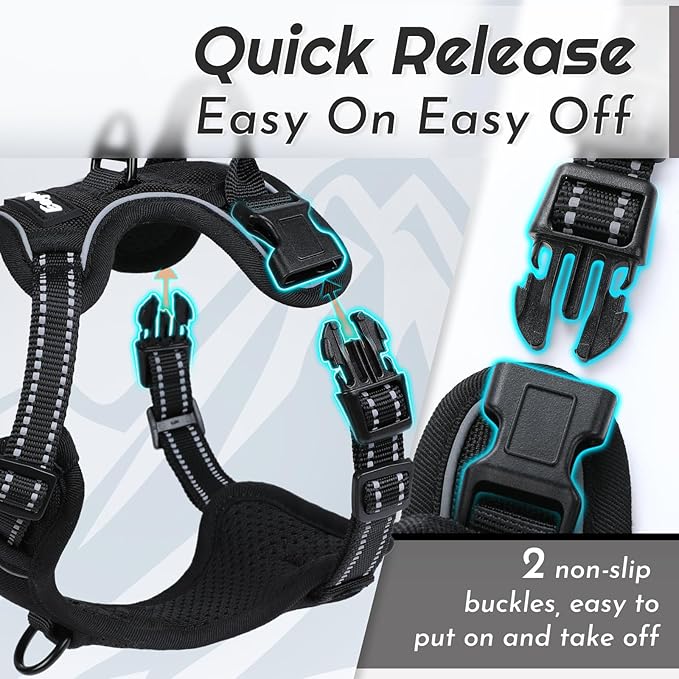 Eagloo Small Dog Harness No Pull, Service Vest with Reflective Strips and Control Handle, Adjustable and Comfortable for Walking, No Choke Pet Harness with 2 Metal Rings, Black, XS