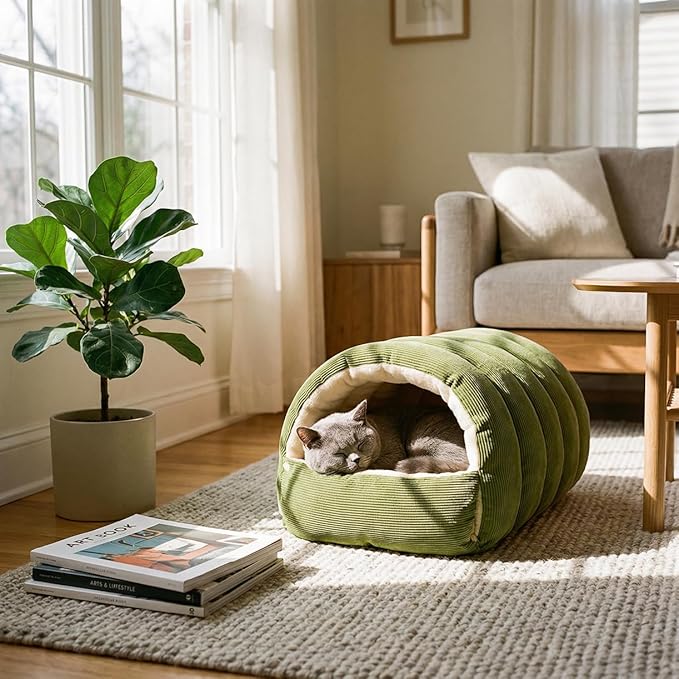 Cat Cave Bed for Indoor, Cat Sleeping Bag,2-in-1 Detachable Cat Bed with Zipper & Snap Buttons, Washable Covered Kitty Tent with Soft Arctic Fleece, Warm Calming Pet Bed for Small Dogs & Cats(Purple)