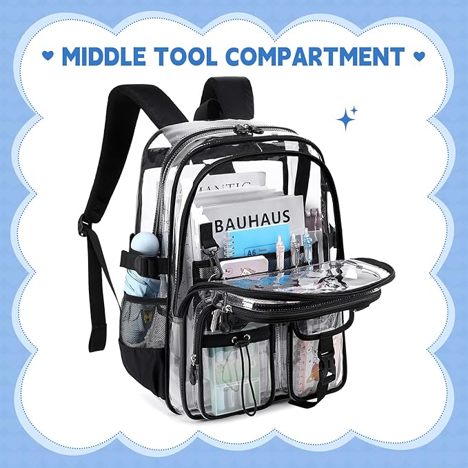 Clear Backpacks for Stadium Events Heavy Duty Clear Bookbag for School Girls Transparent Back Pack