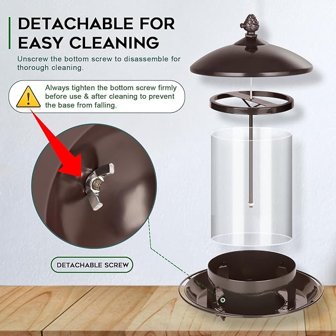 Gbekery Metal Bird Feeders for Outdoors Hanging, Weather Resistant Wild Bird Feeder with 360 Degree Feeding Tray, Brown