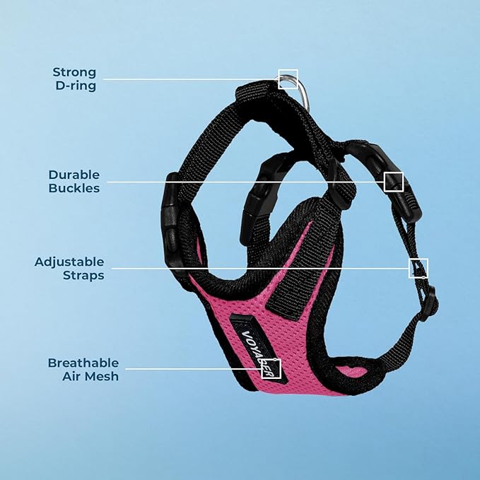 Voyager Step-in Pet Harness - All Weather Mesh, Adjustable Step in Harness for Cats and Dogs by Best Pet Supplies - Fuchsia/Black Trim, S