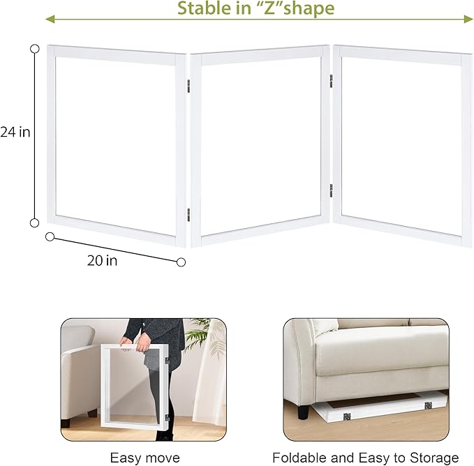 LZRS Clear Dog Gate for Indoor Use - Transparent Pet Fence with Solid Hardwood and Plastic Board, Stylish & Durable freestanding Pet Gate for Doorways, Stairs and Hallways, Off White