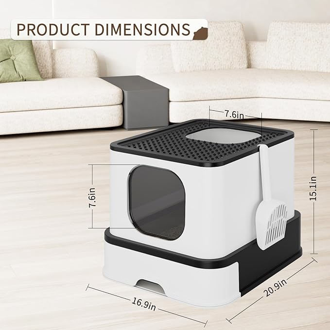 RIZZARI Stainless Steel Litter Box: Large Dual-Entry Enclosed Leakproof Design - Odor-Free Non-Stick Cleaning - Teflon Coating & Pull-Out Sifting Tray for Multi-Cat Homes - Use in Living Room