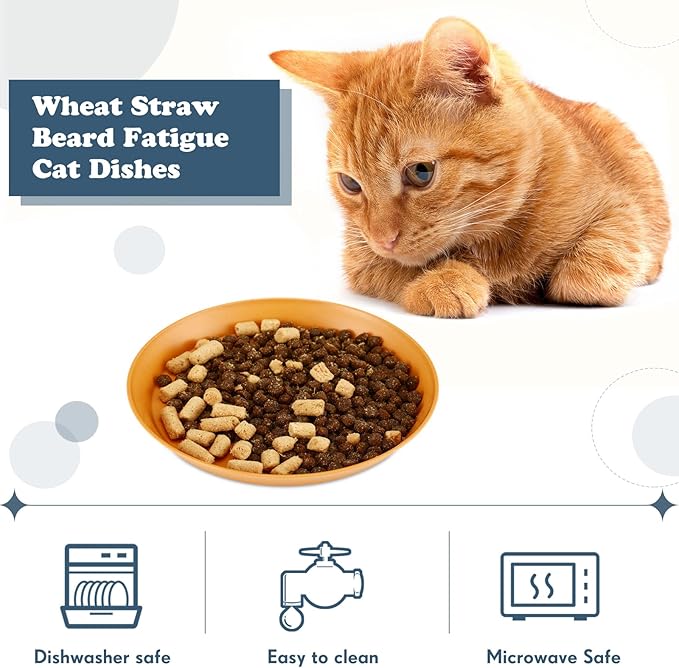 Gerrii 12 Pieces Beard Fatigue Relief Cat Bowl 6 Inch Round Shallow Cat Food Dish Wet Feeding Bowls Wide and Small Pet Dish for Kittens and Short Legged Kitten, Wheat Straw(Vintage Colors,Classic)