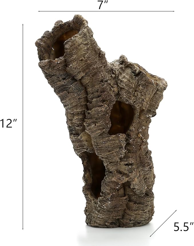 Reptile Hides Cave, Fish Tank Decor Tree Trunk Reptile Aquarium Decorations | 12’’ Large Aquarium Decor, Bark Texture Resin Ornament for Reptile Fish Tank 10+ Gal, Hideout for Fish Lizard Leopard Gecko