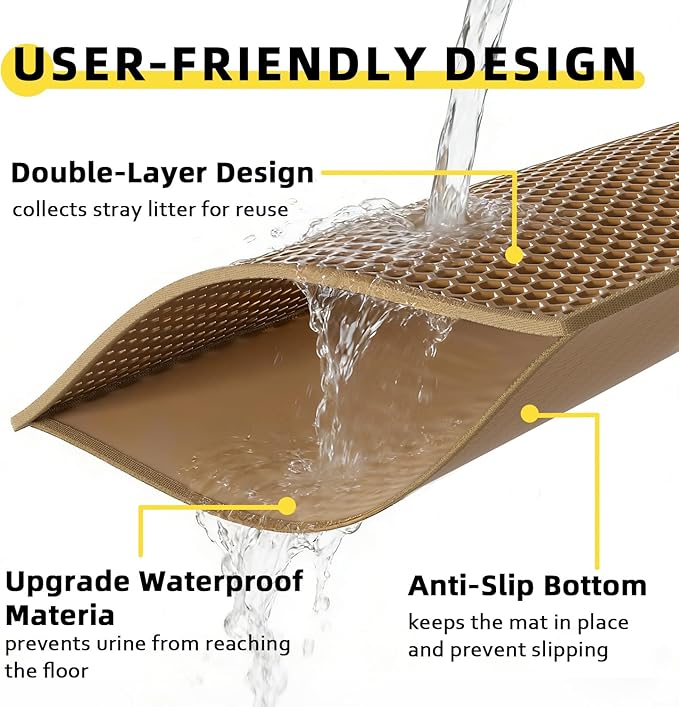Cat Litter Mat, 30"X24" Large Double Layer Litter Trapping Mat, Waterproof/Urineproof, Easy to Clean Kitty Litter Mats for Floor, Scatter Control (Brown-1Pack)