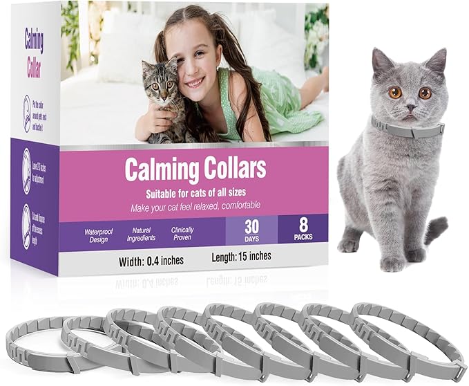 Tcllka Calming Collar for Cats 8 PK Cat Stress and Anxiety Relief Pheromone Calming Collar for Cats Anti Aggression for Cats Cat Calming Collars