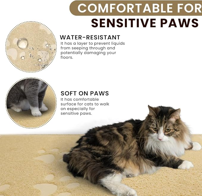 Andalus Jumbo Cat Litter Mat, Pack of 1 - Waterproof, Non-Slip & Easy to Clean Cat Litter Box Mat for Extra Efficient Pet Litter-Trapping, Beige (47” X 35”)