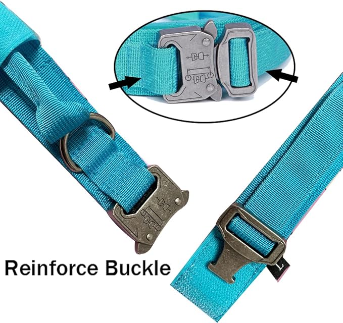Xqpetlihai Tactical Dog Collar Adjustable Military Nylon Dog Collar with Control Handle and Heavy Duty Metal Buckle for Medium and Large Dogs (Blue,XL)