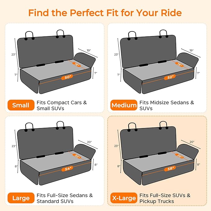 URPOWER Dog Car Seat Cover for Back Seat - Waterproof Non-Slip Car Seat Protector for Dogs Pet, Scratchproof Back Bench Seat Covers for Full-Size SUVs & Pickup Trucks, Black