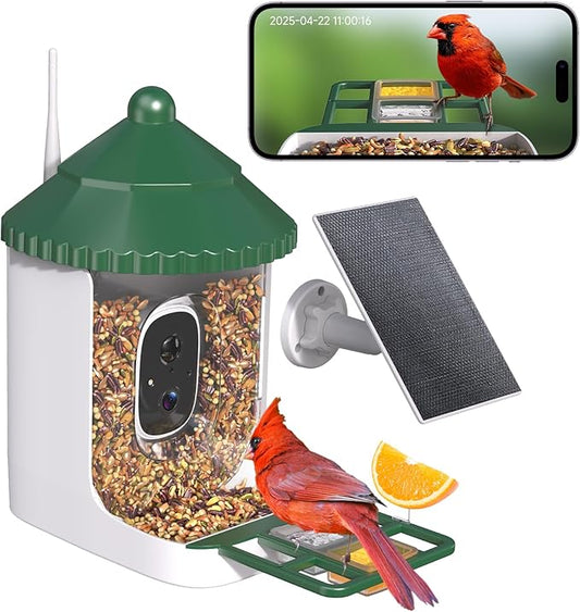 Loatos Bird Feeder with Camera AI Identify 2K Live Video Smart Bird Feeder with Camera, 2.4GHZ WiFi Solar Birds House Cameras, Motion Detection Instant Arrival Alerts, Ideal Present for Birds Lovers