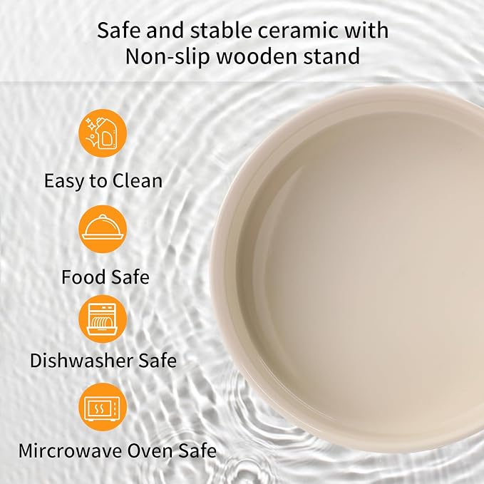Elevated/Raised 15°Tilted Anti Slip Ceramic Dog Bowl for Small/Medium Breeds,Slanted Bulldog Big Face Pet Food Water Feeding Dish with Stand for Cats and Dogs (3.6 Cups/28 OZ) Beige